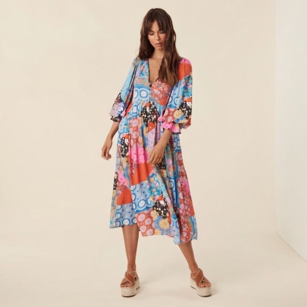 Spell & The Gypsy‎ Collective Cha Cha Boho Midi Dress Patchwork Floral Small